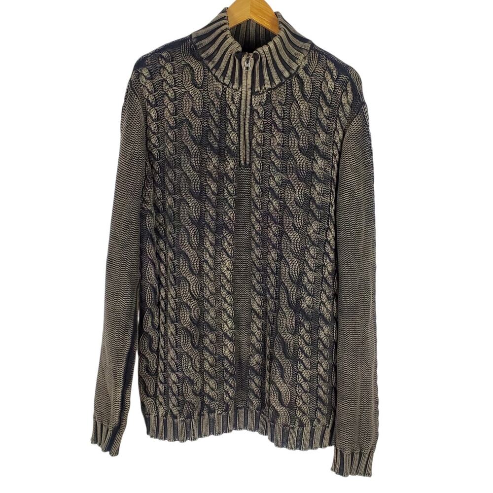 Carbon 2 Cobalt Sweater Men XL Gray 1/4 Zip Chunky Cable Knit Long Sleeve Cotton